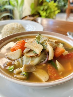 Tom yum clear soup (120 THB)  at Anchan Vegetarian Restaurant in Chiang Mai