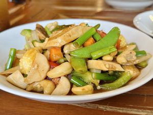 Tofu cashew nut sweet 'n' sour stir fry (140 THB)  at Anchan Vegetarian Restaurant in Chiang Mai
