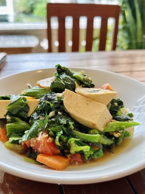 Chinese kale pepper and garlic (100 THB)  at Anchan Vegetarian Restaurant in Chiang Mai