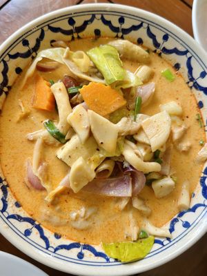 Tom yum soup coconut milk (125 THB)  at Anchan Vegetarian Restaurant in Chiang Mai