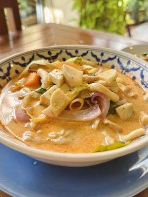 Tom yum soup coconut milk (125 THB)  at Anchan Vegetarian Restaurant in Chiang Mai