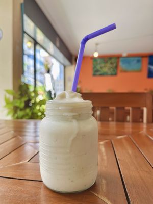 Banana & coconut milk smoothie (80 THB)  at Anchan Vegetarian Restaurant in Chiang Mai