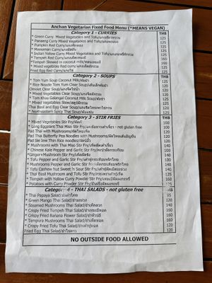 Menu  at Anchan Vegetarian Restaurant in Chiang Mai