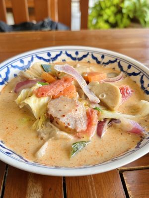 Tom yum soup coconut milk (125 THB)  at Anchan Vegetarian Restaurant in Chiang Mai