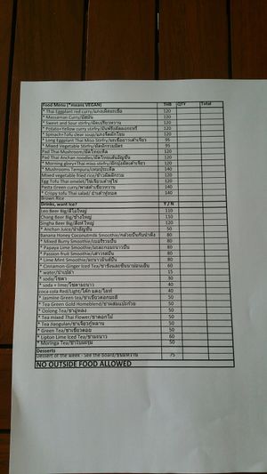 self serve menu at Anchan Vegetarian Restaurant in Chiang Mai