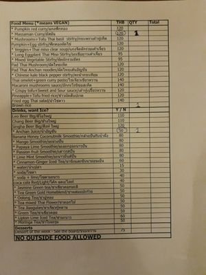 Menu Sample at Anchan Vegetarian Restaurant in Chiang Mai