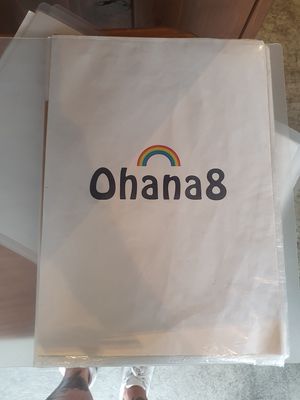 Restaurant logo on the menu at Ohana8 in Kyoto