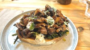 Mushrooms on sourdough   at Fara in Glastonbury