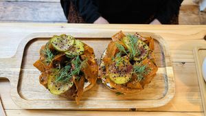 Carrot labneh bagel   at Fara in Glastonbury