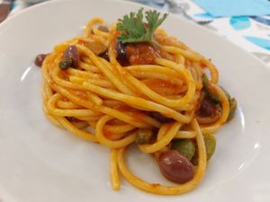 Linguine with olives and capers at Stuzzico by Lucius in Pompei