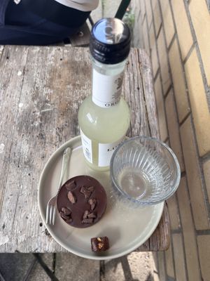 Chocolate and coconut tart and lemonade   at Rose and Vanilla  in Amsterdam