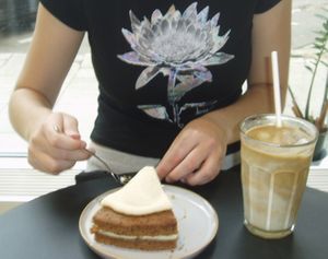 Carrot cake (€5.5) and iced vanilla latte (€5)  at Rose and Vanilla  in Amsterdam