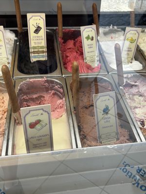 Options (see the ones that say vegan)  at Levendula Fagylaltozó in Szentendre