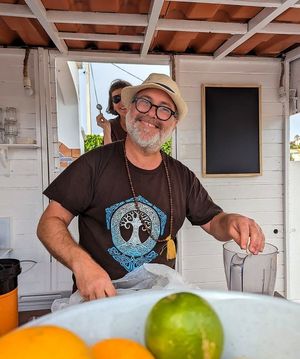 Shahir the Chef at Algarvegan Hummus Bar in Vila Do Bispo