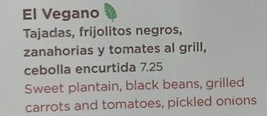 El Vegano (menu extract) at El Trapiche - Albrook Mall in Panama City