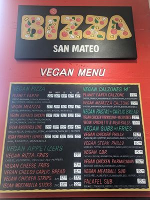 Vegan Menu at Bizza in San Mateo
