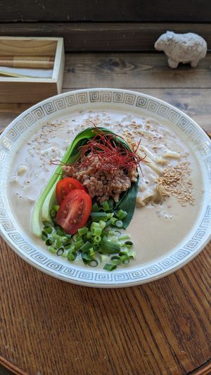 Vegan Tantanmen Set (3500¥) includes main, drink & dessert at Bugoro All Vegan in Fukuoka