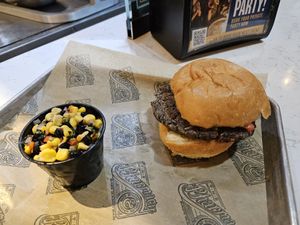 Blackbean burger with black bean salad at The Pharmacy Burger in Nashville