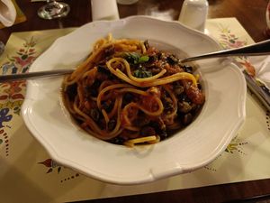 Spaghetti al putanesca at La Cusina di Maria in Skiathos