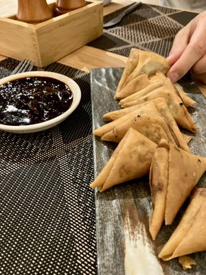 Samosas with tamarind chutney  at Better with Thyme in Nadi
