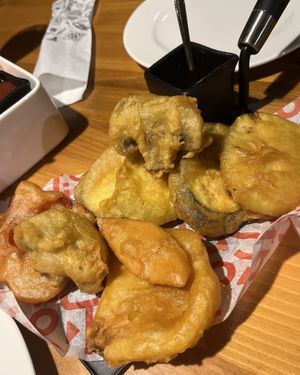 Vegetables in batter, quite a large portion, delicious! at Tap Station Urban Eatery in Yerevan