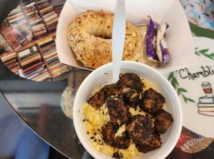 Sexy Grits and bagel with jelly at Chamblin's Uptown Cafe in Jacksonville