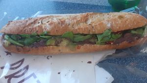 Avo, olive and Toms baguette at Pret A Manager - Connolly Station in Dublin