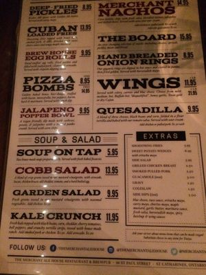 Menu 1 at Merchant Ale House in St Catharines