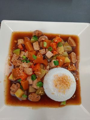 Vegan Adobo with homemade Tofu at Zanenza's in Panglao