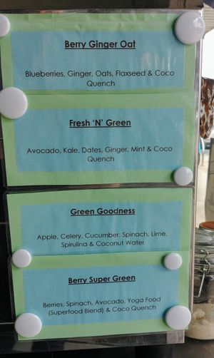 Smoothie menu at New Harvest Organic Greengrocer in Seaford