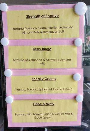 Smoothie menu at New Harvest Organic Greengrocer in Seaford