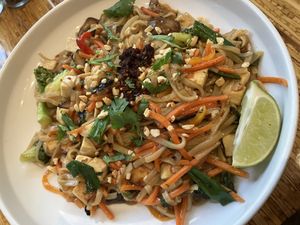 Spicy ginger noodles with tofu  at The Grove Wine Bar & Kitchen in Austin