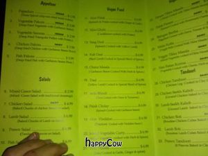 Their menu at Vegan and Tikka Masala in Oakland