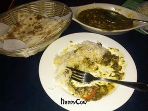 saag daal and garlic roti at Vegan and Tikka Masala in Oakland