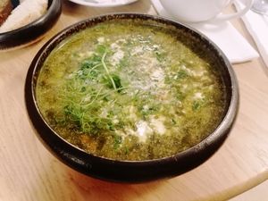Green soup with (too much for my liking!) plant based cream at Zdrojowa in Gdansk
