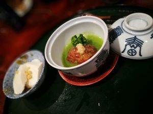 boiled tofu and tofu wrapped fried potato and tofu ball at Tosuiro in Kyoto
