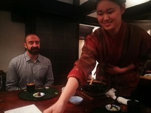 our server...who was really sweet and helpful at Tosuiro in Kyoto