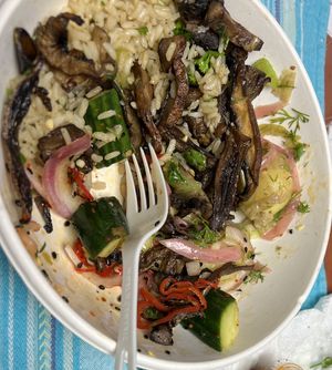 Mushrooms properly cooked  at Naked Farmer in Sunrise