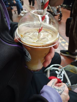 Iced oat latte with caramel syrup at Bodega Coffee in Dublin
