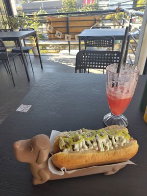 Hotdog and fresh juice at Vegansté in Providencia