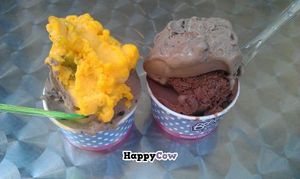 2 Vegan ice creams from Boho Gelato - Cookies n Cream with Mango & Lime, and Cookies n Cream with Choc & Peanut Butter.  mmmmmmmmm. at Boho Gelato - Pool Valley in Brighton