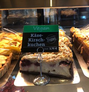 There are two vegan dessert options to choose from. Cherry and apple pie.   at Bäckerei Riegler - Bismarckplatz in Heidelberg
