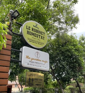 Signs at the entrance - The Garden Café & Vegetarian Food, Hue  at The Garden Cafe & Vegetarian Food in Hue