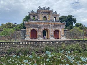 If you leave the citadel through this gate (West Gate/Chuong Duc Gate) and follow the street directly opposite, you get to The Garden Café & Vegetarian Food  at The Garden Cafe & Vegetarian Food in Hue