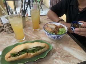 Tofu Bahn Mi and Spring Roll Noodles  at The Garden Cafe & Vegetarian Food in Hue