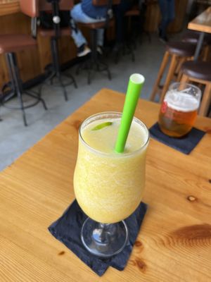 Passion fruit and pineapple smoothie, lager  at URBN Forest  in Larnaca
