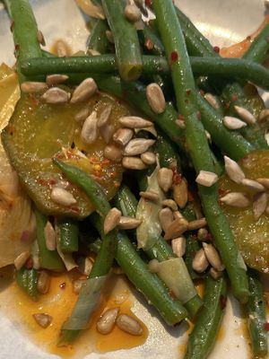Green Bean & Artichoke Salad, Gherkins & Sunflower Seeds  at Burnt Orange in Brighton