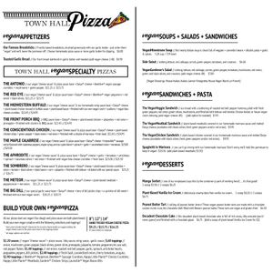 Full Vegan Menu  at Town Hall Pizza in Berrien Springs
