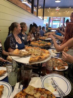 Everything on the table is vegan! Great selection.   at Town Hall Pizza in Berrien Springs