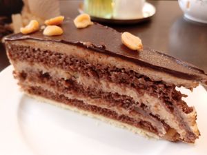 peanut chocolate cake at Café ten Cate in Norden